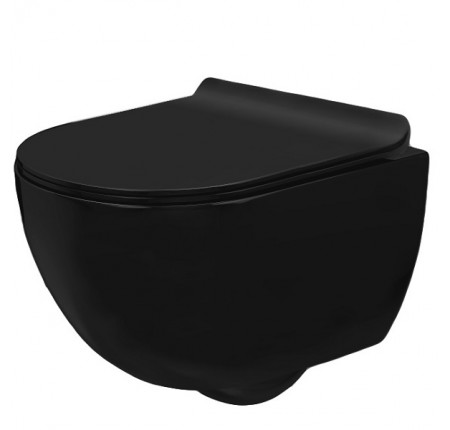 Унитаз подвесной Rea Сarlo Mini Rimless, сиденье дюропласт slim black mat (REA-C8405)