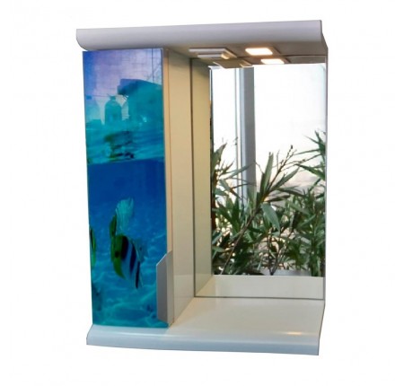 Зеркало Mikola-M Plastics 5.0 Мир моря под стеклом с точечной LED подсветкой левый шкаф 50 см