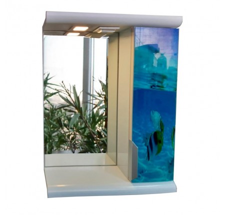 Зеркало Mikola-M Plastics 5.0 Мир моря под стеклом с точечной LED подсветкой правый шкаф 50 см